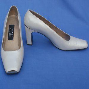 Stuart Weitzman Bumpers Diva 3" block heel - Bone Luster - Size 6